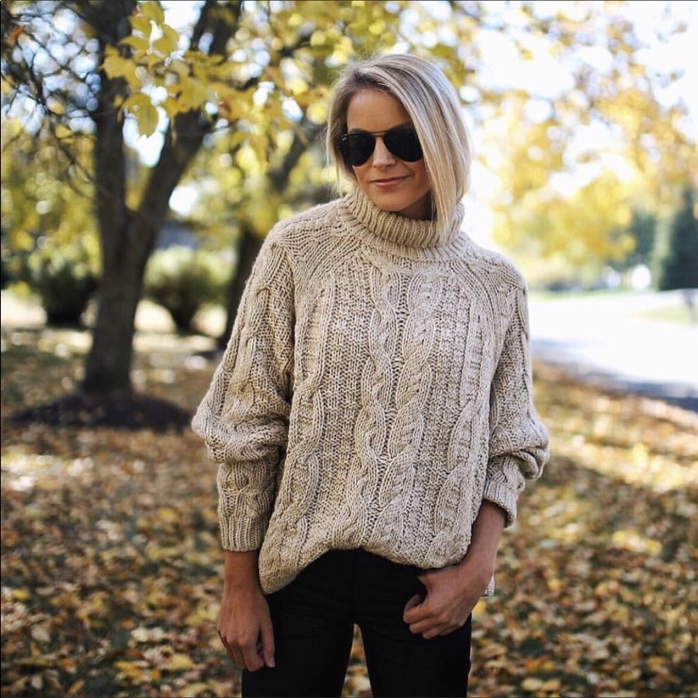 H&M turtleneck cable knit oversized sweater